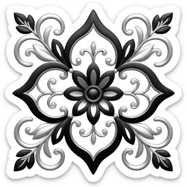 Black and silver floral filigree design, 3D, extremely detailed design sticker