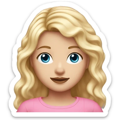 Cute woman with wavyblonde hair and blue eyes with a pink crop top sticker