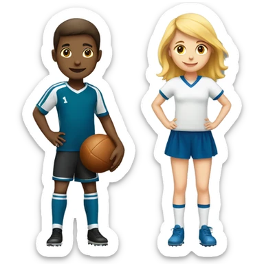  a Boy playing soccer and a girl playing American football sticker