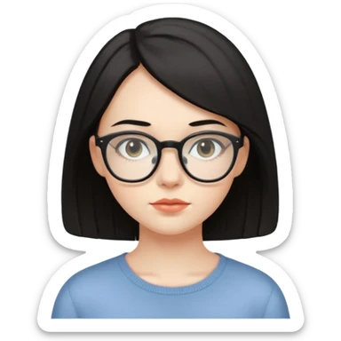 pale girl with clear glasses & dark bob hair, soft face but strong mind sticker