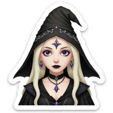 Lena Lovich as a gothic sorceress in huge dirty lace sticker