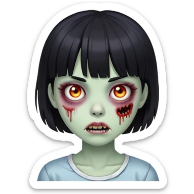 zombie girl with black hair and bangs sticker