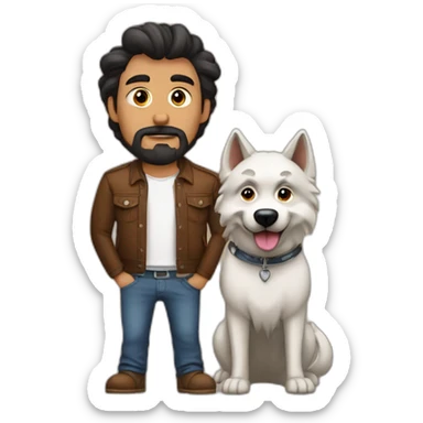 Chico guapo con barba y perro lobo sticker
