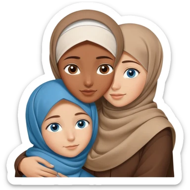 Turkish beautiful finish Konya girl blue eyes with brown beige hijab islamic dress and hugs with big boy brother  sticker