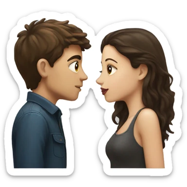 A brunette boy and a pale brunette girl kissing sticker