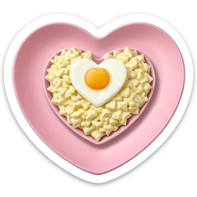 egg salad in a light pink heart shaped plate sticker