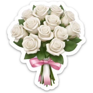 big white rose bouquet with pink ribbons  sticker