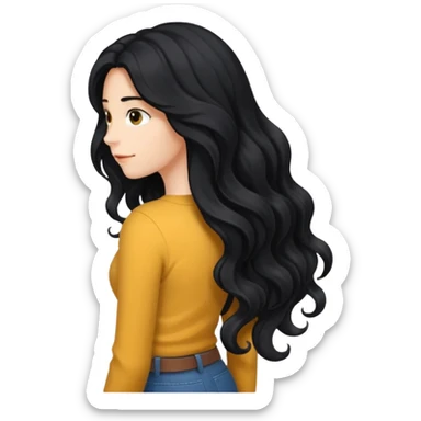 Long black wavy hair that goes all the way down to my lower back sticker