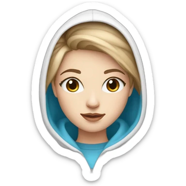 beautiful girl with computer,blue eyes,beautiful girl with short hair with computer,blue eyes,white skin, makeup, hoodie,short light-brown hair,code in background sticker