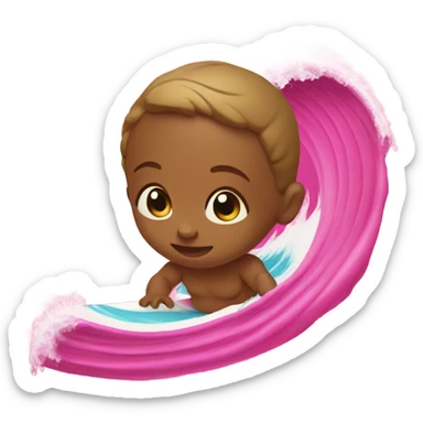 Newborn baby surfing on a hot pink ocean wave  sticker