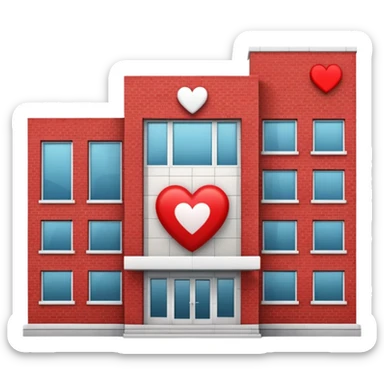 hospital building with a heart symbol sticker