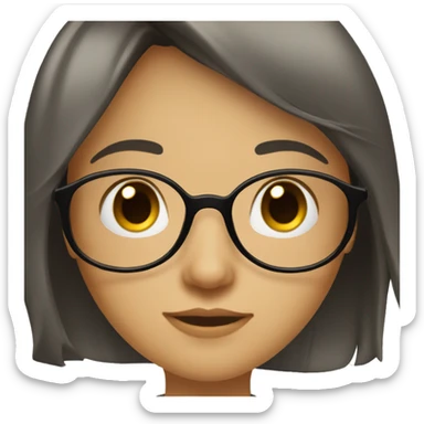 girl with long dark hair with bangs and hazel eyes and glasses sticker