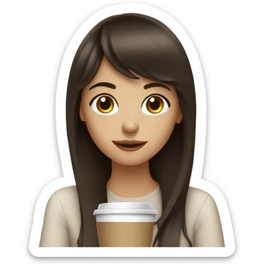 brunette girl with bangs drinking coffee sticker