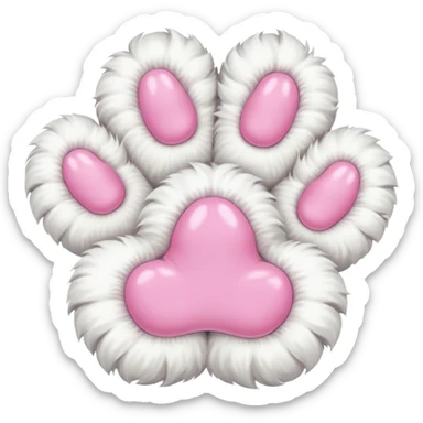 white fluffy paw, view from the top, cute, paw only, cat sticker