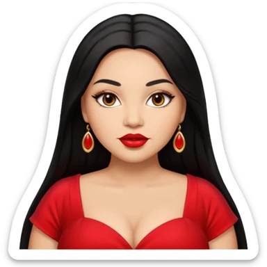 Light skin brown eyes glamorous full figured women black long straight hair red lips sticker