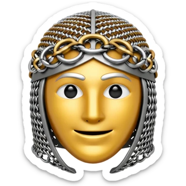 3D render of Medieval Coif, made of interlocking chainmail metal rings, wire mesh texture, visible holes and negative space, metallic silver and grey, high contrast shadows, Apple emoji style, isolated on white background --v 6.0. sticker