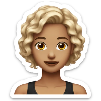 medium length wavy hair girl with brown colored eyes in black tank top sticker