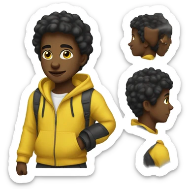 A jet black boy with a yellow hoodie sticker