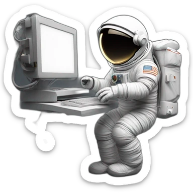 Astronaut using computer on Jupiter sticker