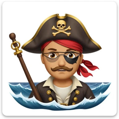 pirate with eye sailing a ship in strom sea background sticker