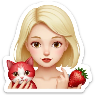 Cat and girl eating strawberries  sticker