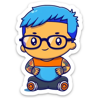 character with blue hair, glasses, and tattoos sticker