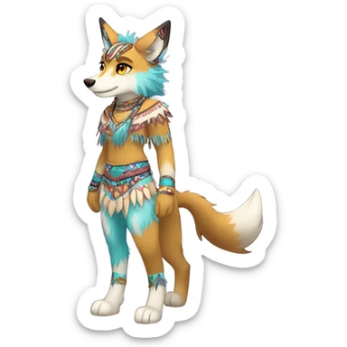 Anthro Colorful Shiny Fionbri-Falvie-sparkle-wolf-sona Furry Fursona with tribal markings full body sticker