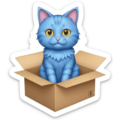 blue cat in box sticker