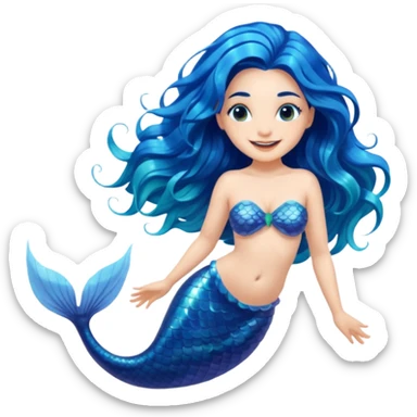 Beautiful mermaid, long flowing blue hair, underwater scene sticker