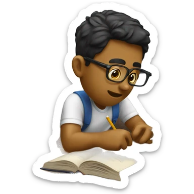 student studying really hard on books sticker