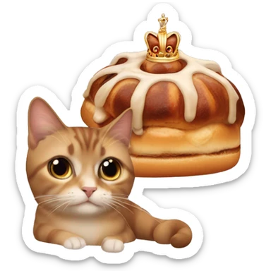 Cinnamon bun with a queen’s crown petting a cat sticker
