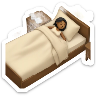 A girl sleeps in beige bed linen sticker