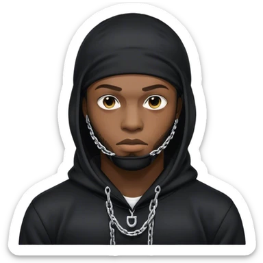 black man with a durage, balaclava and a ch sticker