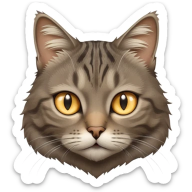 cinematic-[grey brown tabby cat]-realistic-emoji,-head-tilted-dramatically,-scruffy-[grey]-fur,-simplified-yet-realistic-focused-features,-highly-detailed,-glowing-with-an-almost-sarcastic-glow sticker