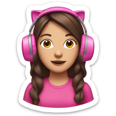 Brunette haired girl wearing pink cat headphones  sticker
