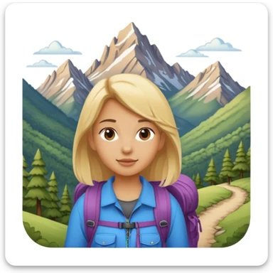 girl backpacking, travelling mountains background sticker