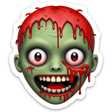 Zombie emoji with black grills and red paint splattered on it sticker