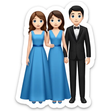 full-length happy couple, girl with long chestnut hair and blue eyes in formal gown, boy with black hair in suit sticker