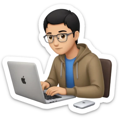 make an emoji of a male black hair developer behind laptop sticker
