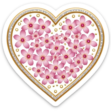 heart surrounded by sakura petals and very prominent gold and silver sparkles sticker