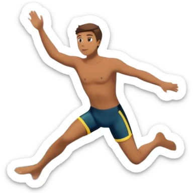 The background features rugged cliffs, clear blue water, and a bright sky, emphasizing the excitement and danger of the sport with a sense of freedom and adventure. A diver mid-air, plunging from a high cliff into the sparkling ocean below.  sticker