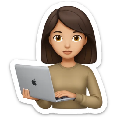 Chica morena con un ordenador en la mano  sticker