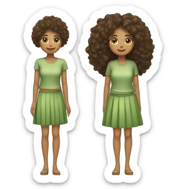 Chica pelo rizado largo color marron claro y flequillo con ropa verde cuerpo completo  sticker