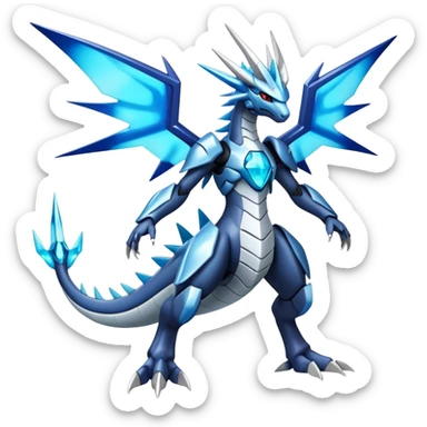  Cool Edgy Shiny Futuristic Ethereal Legendary Dialga-Digimon-Salamence-Kyurem-hybrid full body sticker