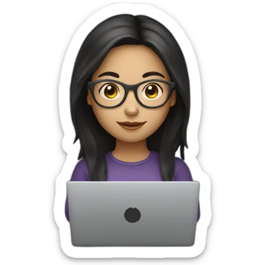 Dark hair girl with optical glasses and laptop sticker