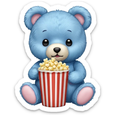 blue teddy bear eating popcorn sticker