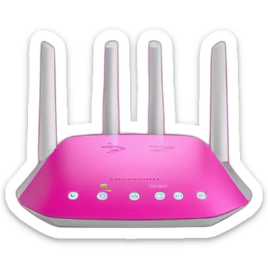 UN ROUTER CON 4 ANTENAS COLOR FUCSIA CON UN LOGOTIPO QUE DIGA MIFIBRA sticker