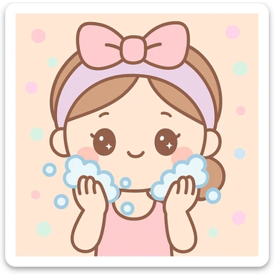 girl washing her face, cute kawaii style sticker