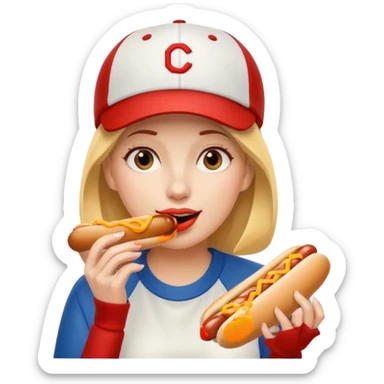 woman eating a hotdog sticker