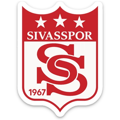 Sivasspor amblemi, kırmızı beyaz renk paleti, üstte yıldızlar, ortada 1967 yazısı, modernize edilmiş sticker